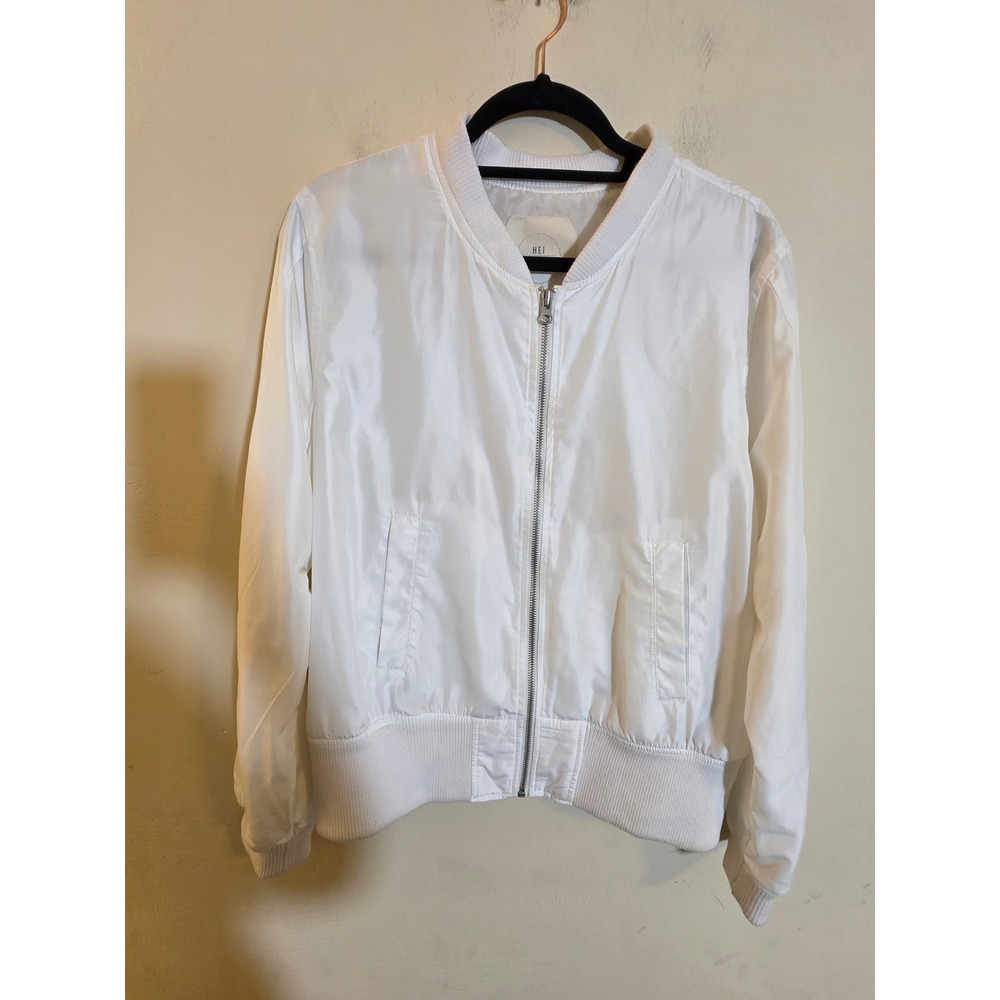 Hei Hei Anthropologie Ivory‎ White Bomber Jacket Zip Front Lightweight Womens L